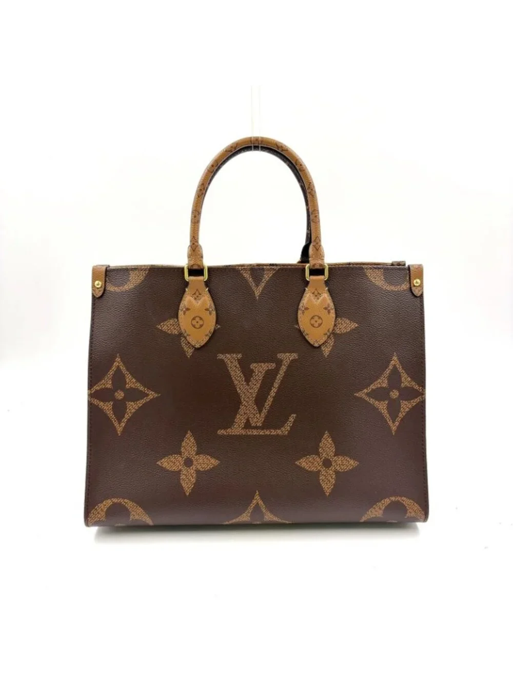 Louis Vuitton On The Go MM Monogram Giant Leather Brown Black Light Tote Gold